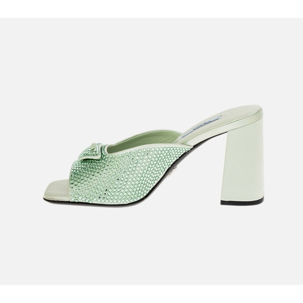 Prada 1XX642 Satin Crystal Embellished Acqua Slide Heel Sandals, 36.5 - Picture 2 of 16
